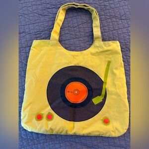 Mustard Yellow Tote Bag with Record Design